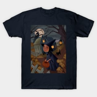 Halloween folk art witch and cat T-Shirt